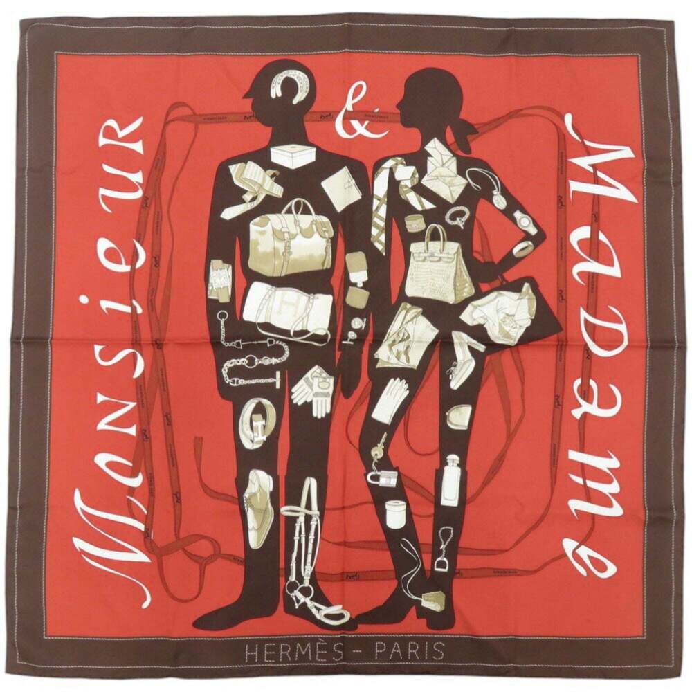 Hermes Authentic Brown Silk Scarf